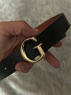 Guess Black Leather Belt with Gold G Buckle